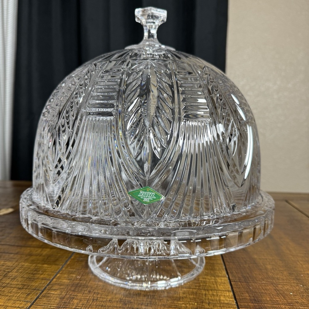 Shannon By Godinger Crystal Kensington Fan Cake Dome 3 in 1 Punch Bowl Heavy EUC